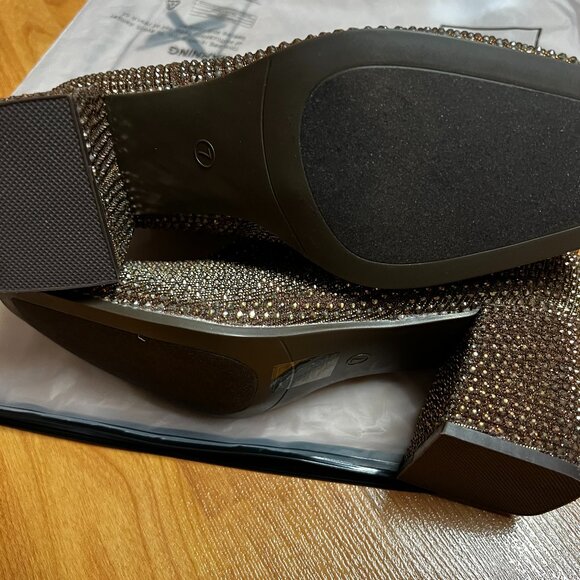 NWOT - Rhinestone Decor Chunky Heel Short Boots in Brown/Gold (Size 7) - Picture 11 of 14